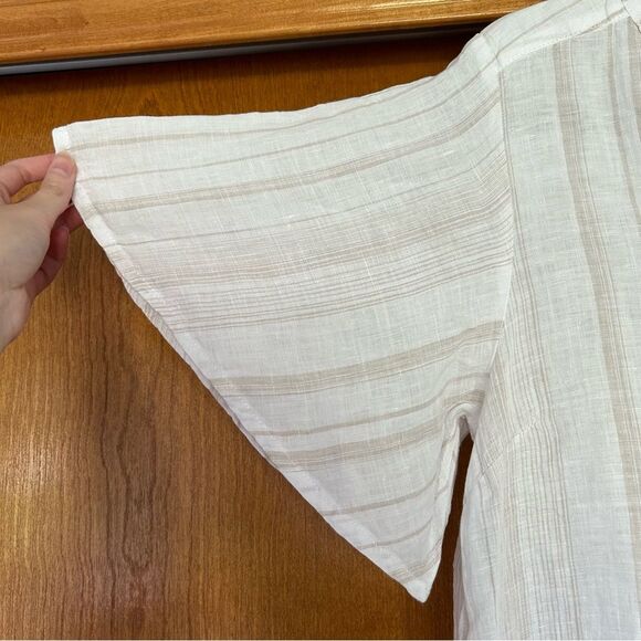 Garnet Hill Linen High-Low Midi Length Cover Up Dress Salt Mini Stripe $149 - Picture 3 of 14